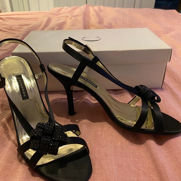 Vintage Black silk strap heels 80’s - Picture 3 of 8